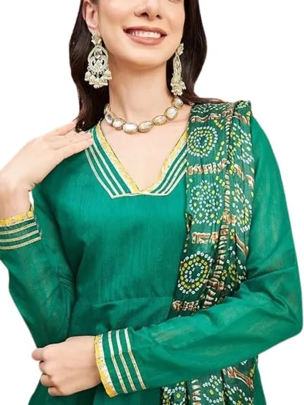 Women_Chanderi_Anarkali_Kurta_With_Dupatta_Bandhani_Ethnic_Dress_V_Neck_Flared_Anarkali_Suit_Set_S_Xxl