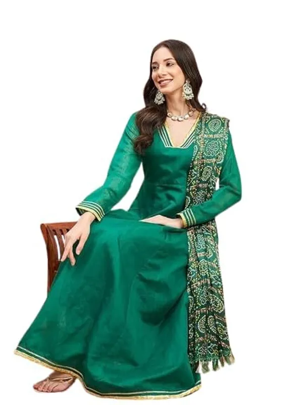 Women_Chanderi_Anarkali_Kurta_With_Dupatta_Bandhani_Ethnic_Dress_V_Neck_Flared_Anarkali_Suit_Set_S_Xxl