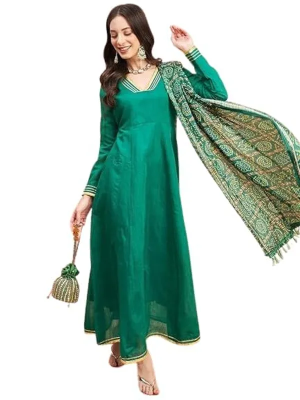 Women_Chanderi_Anarkali_Kurta_With_Dupatta_Bandhani_Ethnic_Dress_V_Neck_Flared_Anarkali_Suit_Set_S_Xxl