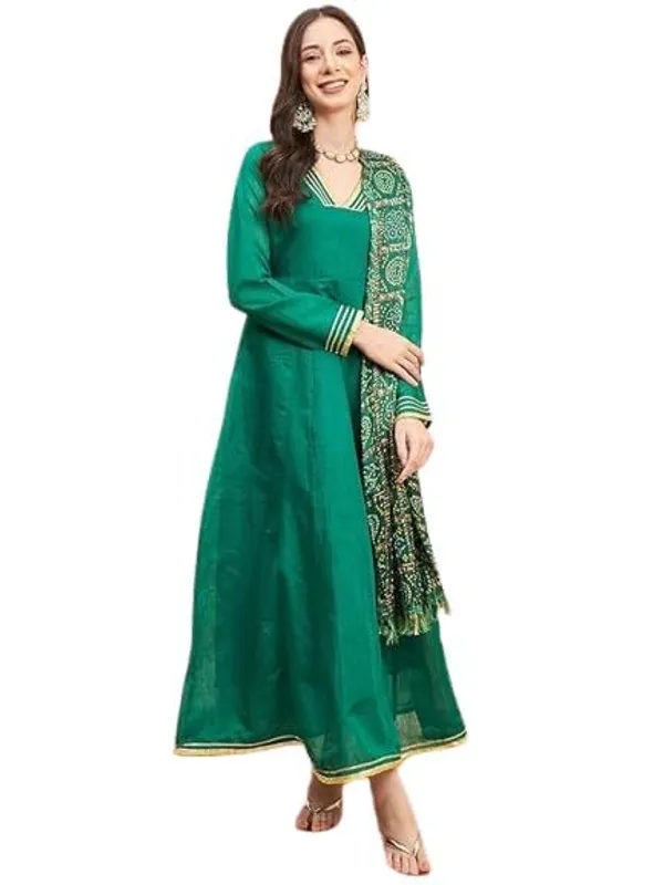 Women_Chanderi_Anarkali_Kurta_With_Dupatta_Bandhani_Ethnic_Dress_V_Neck_Flared_Anarkali_Suit_Set_S_Xxl
