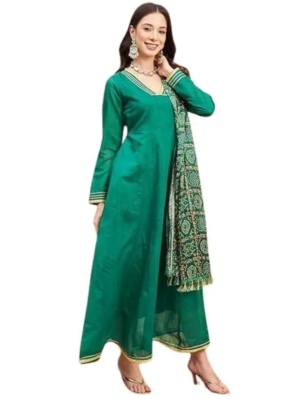 Women_Chanderi_Anarkali_Kurta_With_Dupatta_Bandhani_Ethnic_Dress_V_Neck_Flared_Anarkali_Suit_Set_S_Xxl