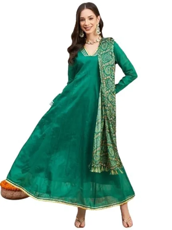 Women_Chanderi_Anarkali_Kurta_With_Dupatta_Bandhani_Ethnic_Dress_V_Neck_Flared_Anarkali_Suit_Set_S_Xxl