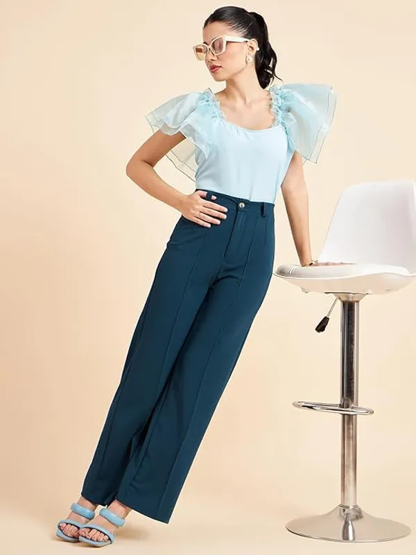 Women_Crop_Top_Organza_Frill_Sleeves_Fitted_Top_Stylish_Western_Top_Back_Tie_Up_Soft_Crepe_Fabric_S_Xxl