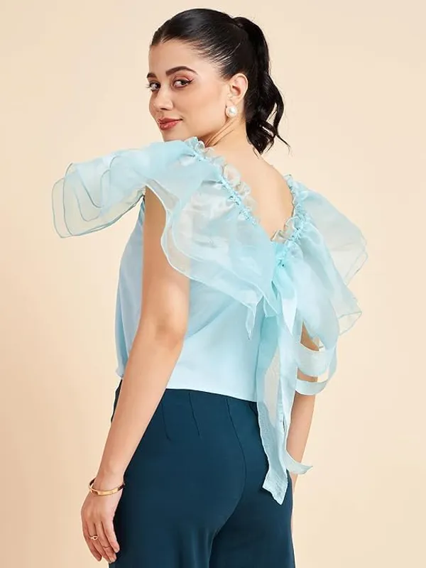 Women_Crop_Top_Organza_Frill_Sleeves_Fitted_Top_Stylish_Western_Top_Back_Tie_Up_Soft_Crepe_Fabric_S_Xxl