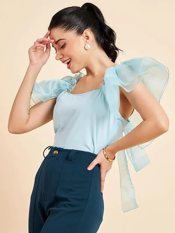 Women_Crop_Top_Organza_Frill_Sleeves_Fitted_Top_Stylish_Western_Top_Back_Tie_Up_Soft_Crepe_Fabric_S_Xxl