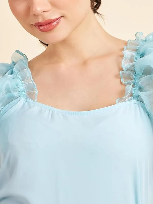 Women_Crop_Top_Organza_Frill_Sleeves_Fitted_Top_Stylish_Western_Top_Back_Tie_Up_Soft_Crepe_Fabric_S_Xxl