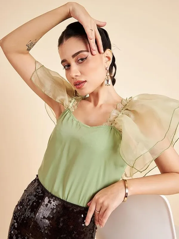 Women_Crop_Top_Organza_Frill_Sleeves_Fitted_Top_Stylish_Western_Top_Back_Tie_Up_Soft_Crepe_Fabric_S_Xxl