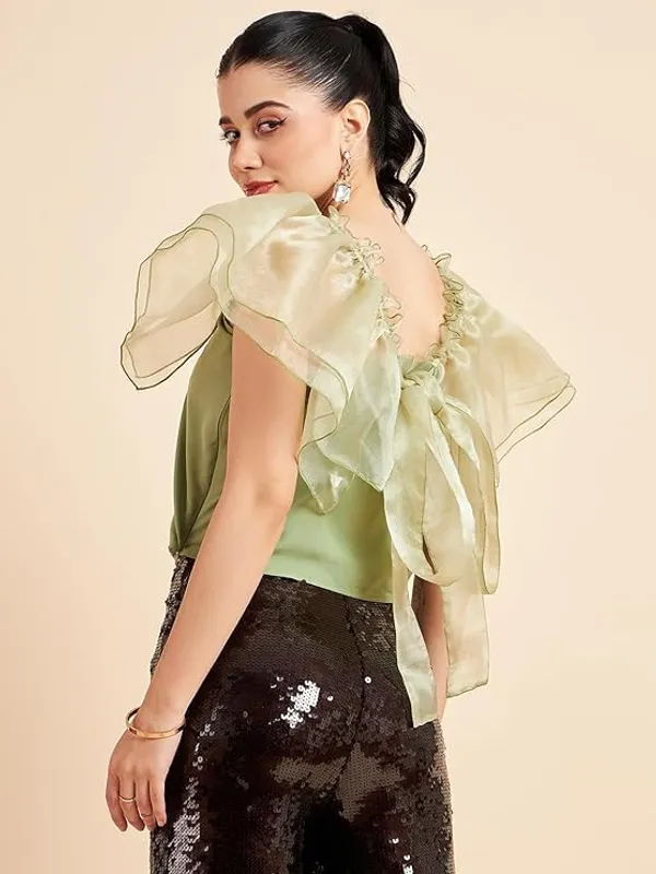 Women_Crop_Top_Organza_Frill_Sleeves_Fitted_Top_Stylish_Western_Top_Back_Tie_Up_Soft_Crepe_Fabric_S_Xxl