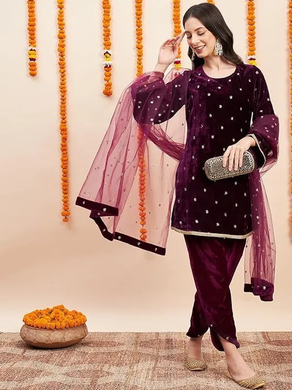 Women_Velvet_Embroidered_Kurta_Set_With_Dupatta_Tulip_Pant_Festive_Wedding_Ethnic_Suit_Black_Wine_Teal_Blue_S_Xxl