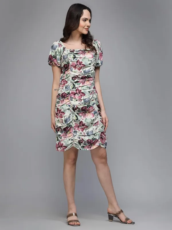 Women_Ruched_Bodycon_Dress_Printed_Crepe_Slim_Fit_Party_Dress_Square_Neck_Short_Sleeve_Fitted_Dress_S_Xxl