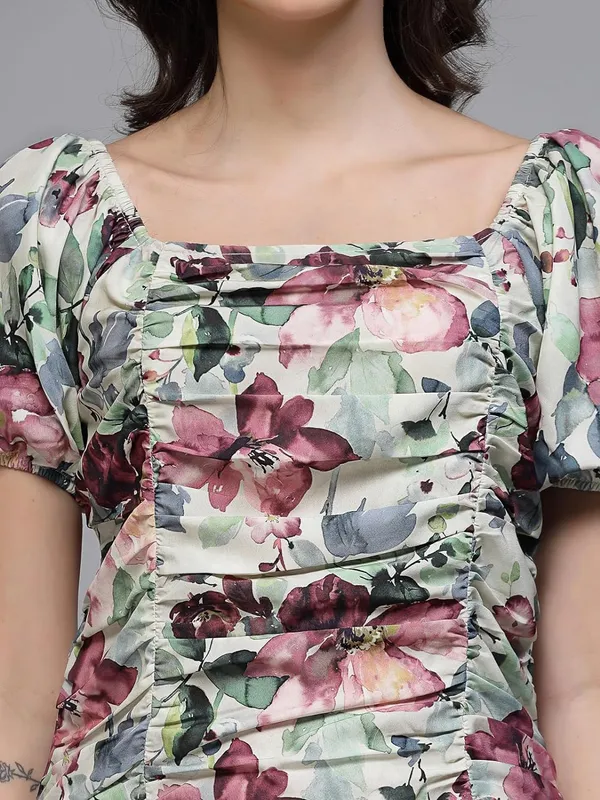 Women_Ruched_Bodycon_Dress_Printed_Crepe_Slim_Fit_Party_Dress_Square_Neck_Short_Sleeve_Fitted_Dress_S_Xxl