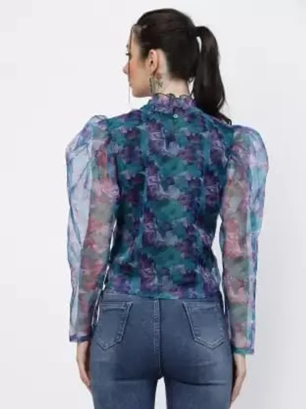 Women_Organza_Printed_Top_High_Neck_Frill_Puff_Sleeves_Stylish_Western_Top_Sheer_Full_Sleeves_With_Inner_Knit_Lining_S_Xxl