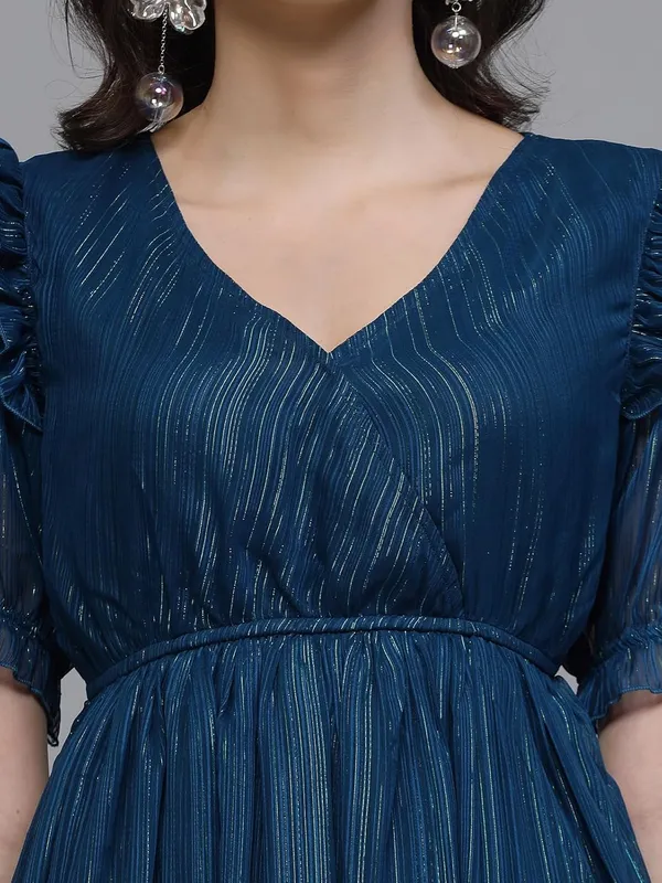 Women_S_Lurex_Shimmer_Fit_Flare_Knee_Length_Dress_V_Neck_Wrap_Style_Puff_Sleeves_Party_Cocktail_Evening_Dress_Elasticated_Waist_S_Xxl