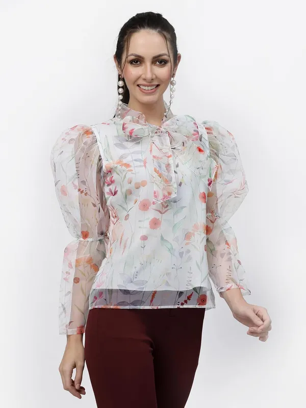 Women_Organza_Printed_Top_Sheer_Puff_Sleeves_Stylish_Western_Top_Tie_Up_Neck_With_Inner_Knit_Lining_S_Xxl