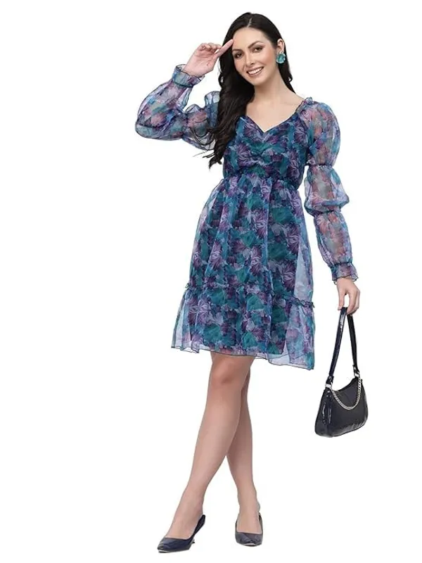 Women_Floral_Organza_Fit_Flare_Dress_Cute_Skater_Dress_Long_Puff_Sleeves_Birthday_Date_Outfit_S_Xxl