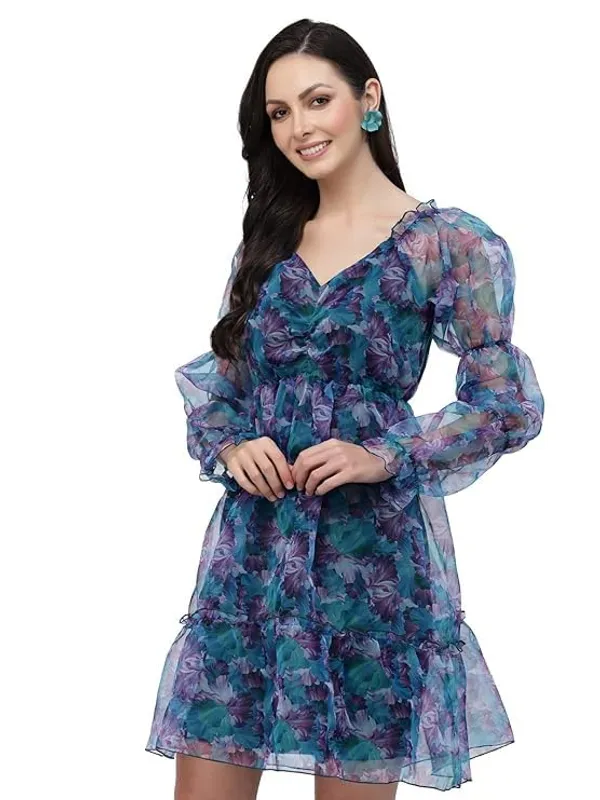 Women_Floral_Organza_Fit_Flare_Dress_Cute_Skater_Dress_Long_Puff_Sleeves_Birthday_Date_Outfit_S_Xxl