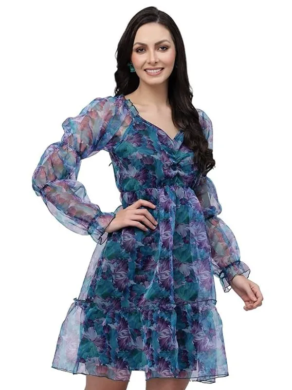 Women_Floral_Organza_Fit_Flare_Dress_Cute_Skater_Dress_Long_Puff_Sleeves_Birthday_Date_Outfit_S_Xxl