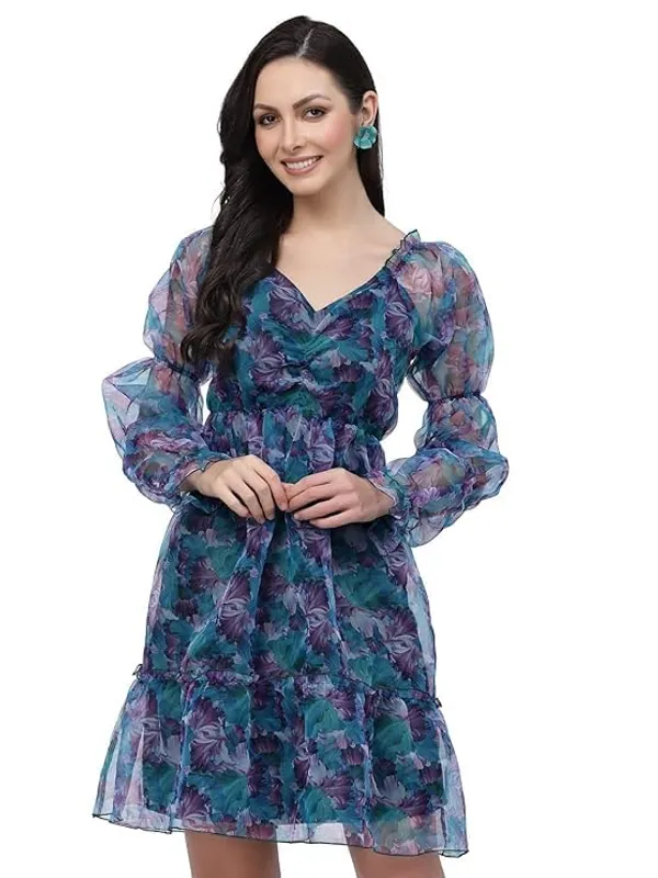 Women_Floral_Organza_Fit_Flare_Dress_Cute_Skater_Dress_Long_Puff_Sleeves_Birthday_Date_Outfit_S_Xxl