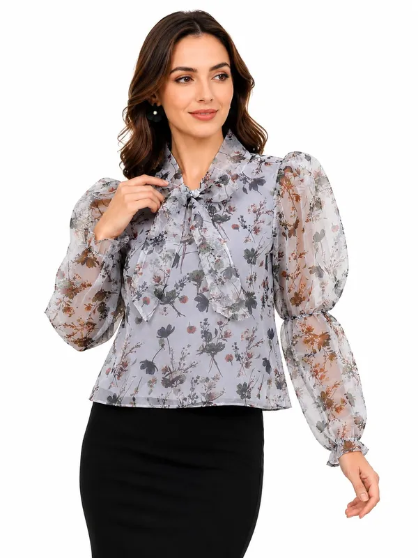 Women_Organza_Printed_Top_Sheer_Puff_Sleeves_Stylish_Western_Top_Tie_Up_Neck_With_Inner_Knit_Lining_S_Xxl