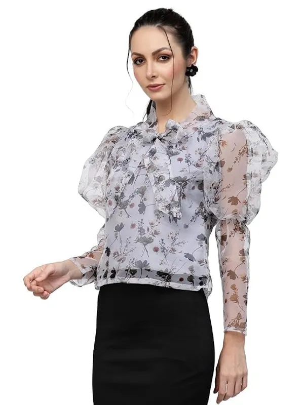 Women_Organza_Printed_Top_Sheer_Puff_Sleeves_Stylish_Western_Top_Tie_Up_Neck_With_Inner_Knit_Lining_S_Xxl