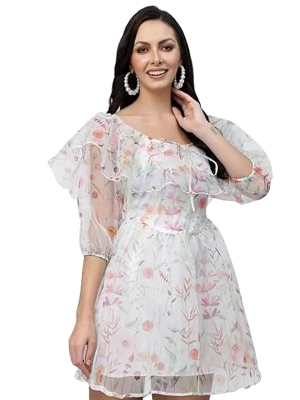 Organza_Cape_Frill_White_Floral_Mini_Dress_With_Puff_Sleeves_White_With_Pink_Floral_Print_Square_Neckline