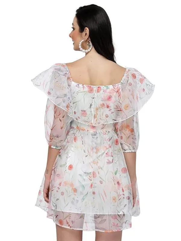 Organza_Cape_Frill_White_Floral_Mini_Dress_With_Puff_Sleeves_White_With_Pink_Floral_Print_Square_Neckline
