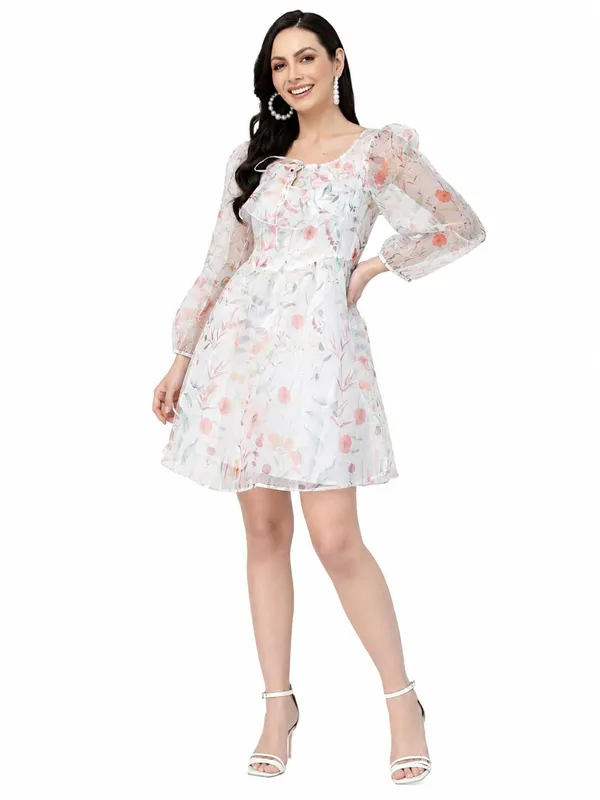 Organza_Cape_Frill_White_Floral_Mini_Dress_With_Puff_Sleeves_White_With_Pink_Floral_Print_Square_Neckline