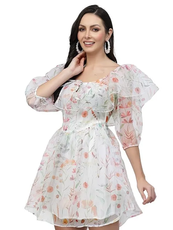 Organza_Cape_Frill_White_Floral_Mini_Dress_With_Puff_Sleeves_White_With_Pink_Floral_Print_Square_Neckline