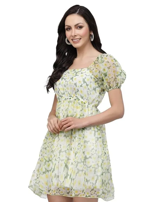 Women_Floral_Organza_Skater_Dress_Fit_Flare_Short_Dress_Knee_Length_Sizes_S_Xxl
