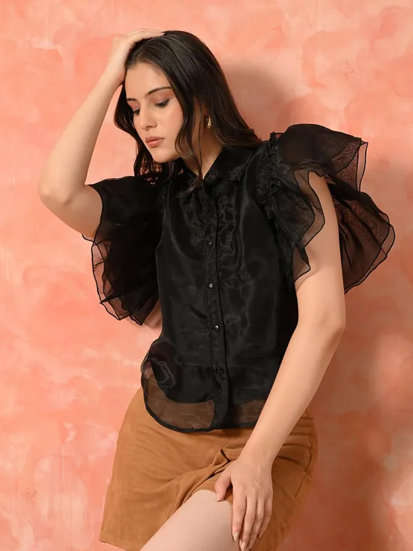 Women_S_Black_Organza_Shirt_Top_Puff_Sleeves_Western_Top_Regular_Fit