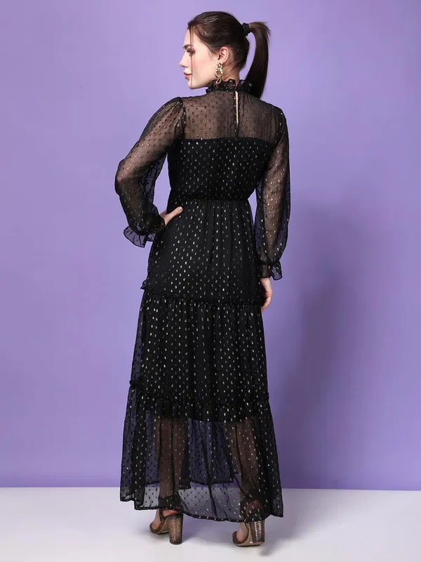 Women_Gold_Lurex_Maxi_Dress_Georgette_Flared_Dress_High_Neck_Sheer_Sleeves_Tiered_Frill_Elegant_Evening_Dress_S_Xxl