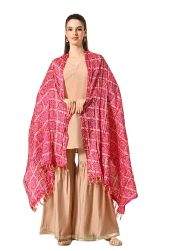 Women_Bandhani_Silk_Dupatta_Printed_Ethnic_Dupatta_With_Fringe_Lace_Border_Lightweight_Festive_Dupatta_For_Kurta_Suit_Sets
