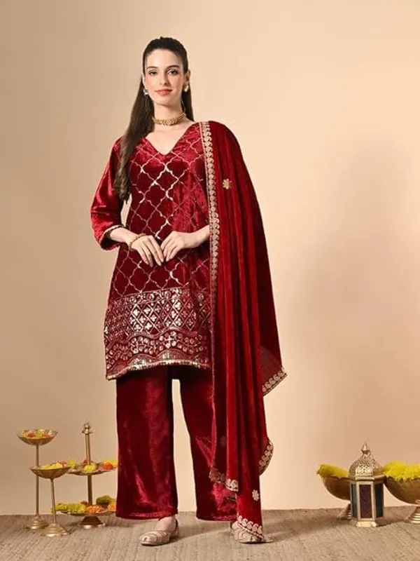 Women_Velvet_Heavy_Embroidered_Pakistani_Kurta_Palazzo_Set_With_Dupatta_V_Neck_Festive_Wedding_Ethnic_Suit_S_Xxl