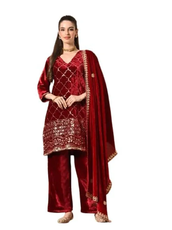 Women_Velvet_Heavy_Embroidered_Pakistani_Kurta_Palazzo_Set_With_Dupatta_V_Neck_Festive_Wedding_Ethnic_Suit_S_Xxl