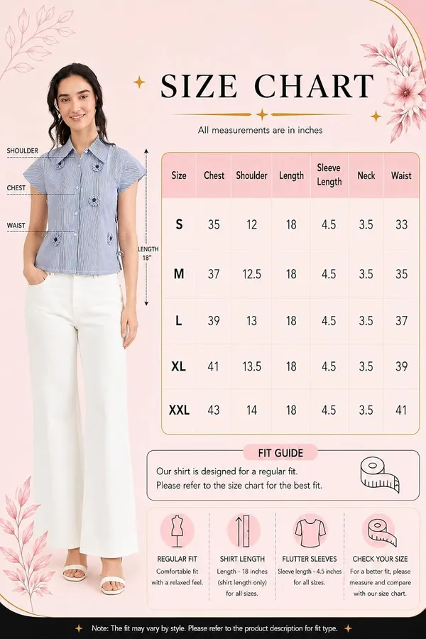 Women_Striped_Cotton_Crop_Shirt_With_Applique_Tie_Up_Detail_Floral_Embellishments_Flutter_Sleeves_Shirt_Collar