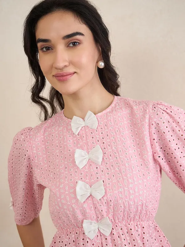 Women_S_Schiffli_Peplum_Top_Bow_Detail_Round_Neck_Half_Sleeves