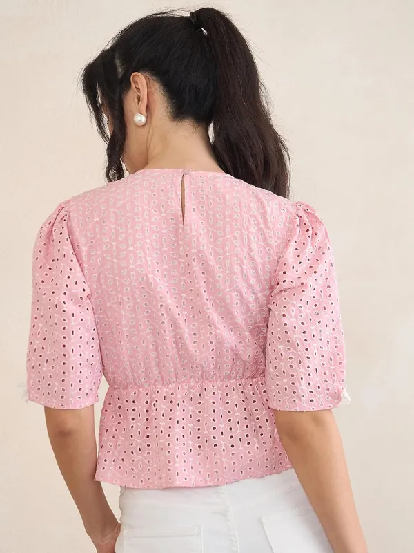 Women_S_Schiffli_Peplum_Top_Bow_Detail_Round_Neck_Half_Sleeves