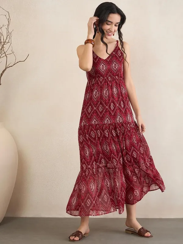 Women_S_Printed_Chiffon_Maxi_Dress_V_Neck_Spaghetti_Strap_Tiered_Flowy_Silhouette_Boho_Style