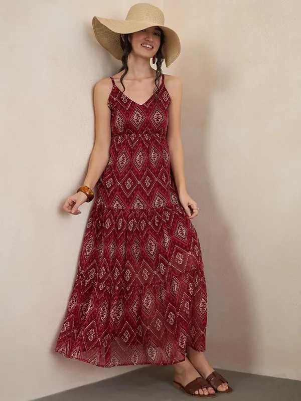 Women_S_Printed_Chiffon_Maxi_Dress_V_Neck_Spaghetti_Strap_Tiered_Flowy_Silhouette_Boho_Style