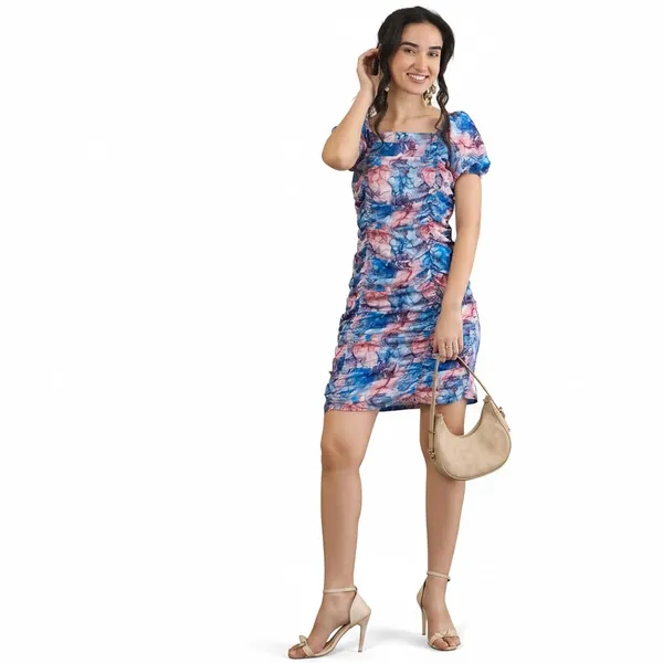 Women_S_Abstract_Marble_Print_Ruched_Mini_Dress_Square_Neck_Puff_Sleeves_Blue_Pink