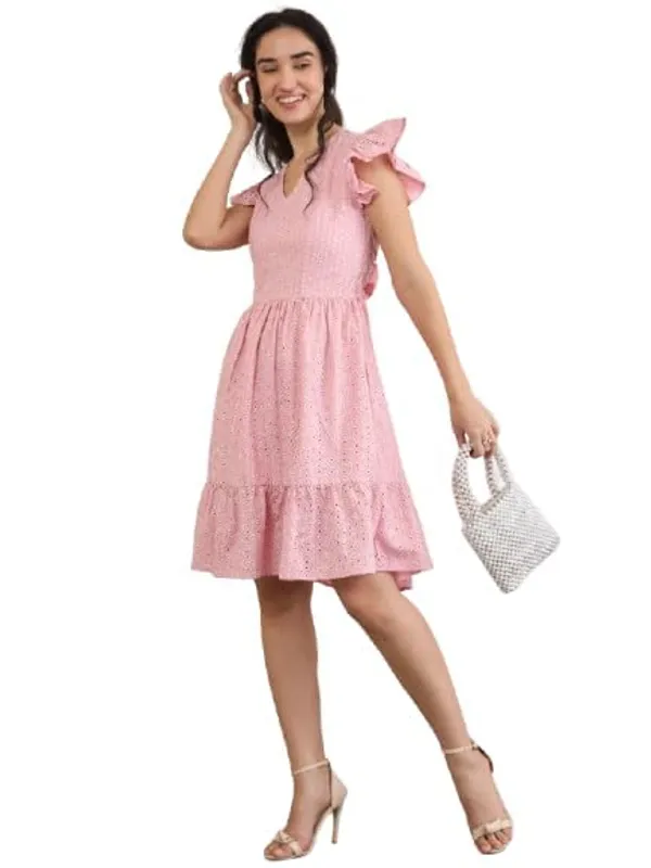 Women_S_Schiffli_Cotton_Dress_V_Neck_With_Ruffle_Sleeves_Backless_Bow_Detail_Tiered_Hem