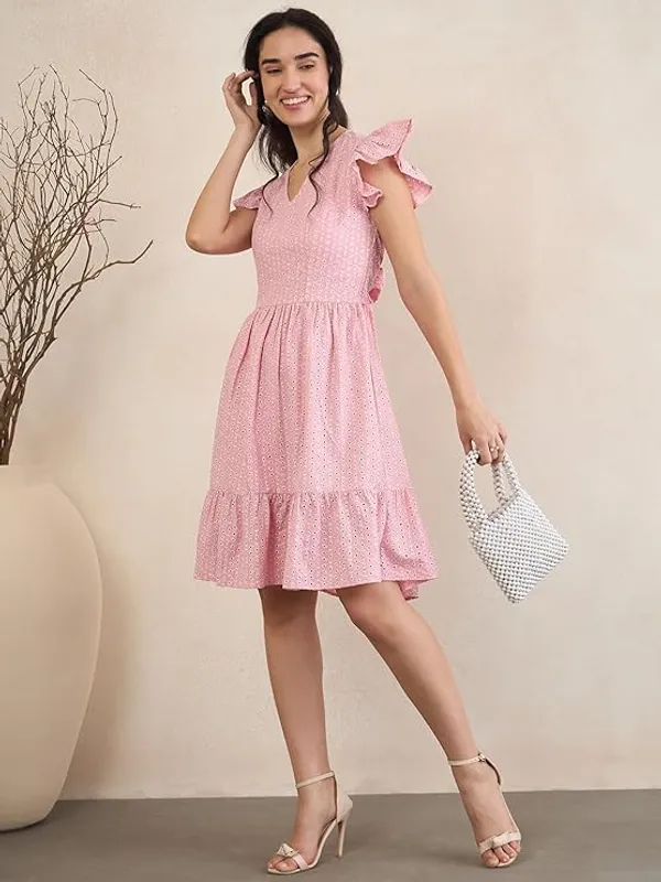 Women_S_Schiffli_Cotton_Dress_V_Neck_With_Ruffle_Sleeves_Backless_Bow_Detail_Tiered_Hem