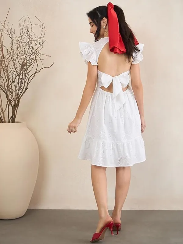 Women_S_Schiffli_Cotton_Dress_V_Neck_With_Ruffle_Sleeves_Backless_Bow_Detail_Tiered_Hem