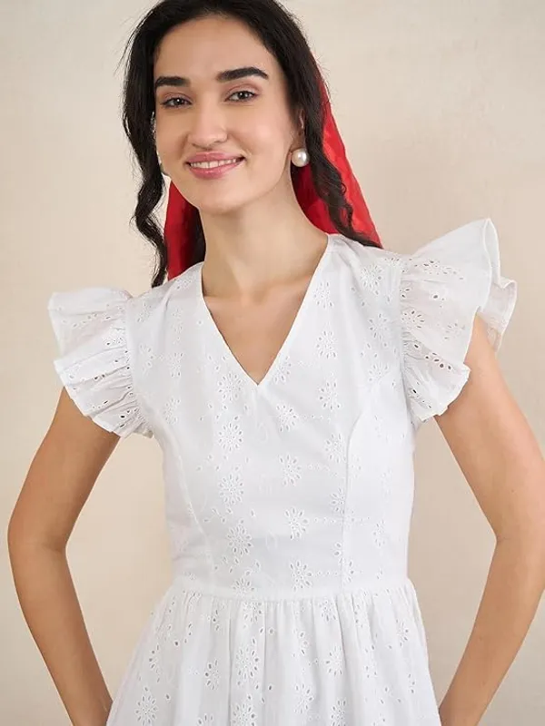 Women_S_Schiffli_Cotton_Dress_V_Neck_With_Ruffle_Sleeves_Backless_Bow_Detail_Tiered_Hem