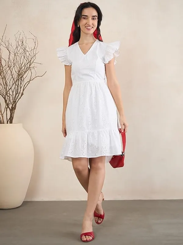 Women_S_Schiffli_Cotton_Dress_V_Neck_With_Ruffle_Sleeves_Backless_Bow_Detail_Tiered_Hem