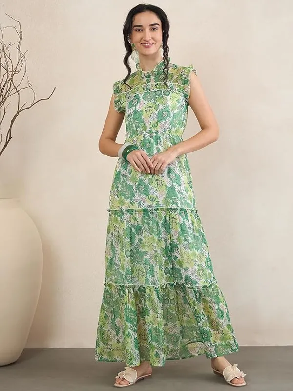Women_S_Floral_Print_Chiffon_Maxi_Dress_Tiered_With_Ruffle_Neck_Sleeveless