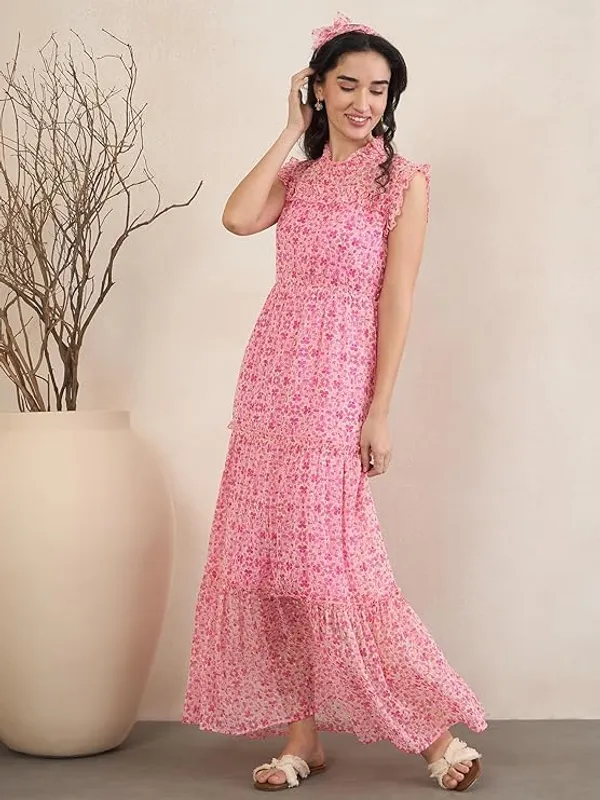 Women_S_Floral_Print_Chiffon_Maxi_Dress_Tiered_With_Ruffle_Neck_Sleeveless