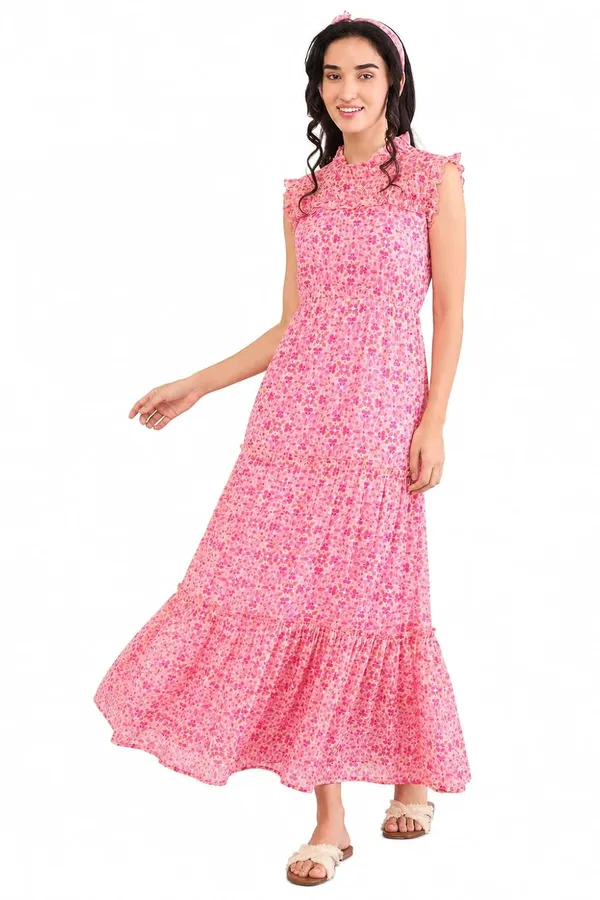 Women_S_Floral_Print_Chiffon_Maxi_Dress_Tiered_With_Ruffle_Neck_Sleeveless