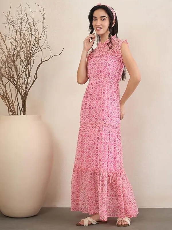 Women_S_Floral_Print_Chiffon_Maxi_Dress_Tiered_With_Ruffle_Neck_Sleeveless