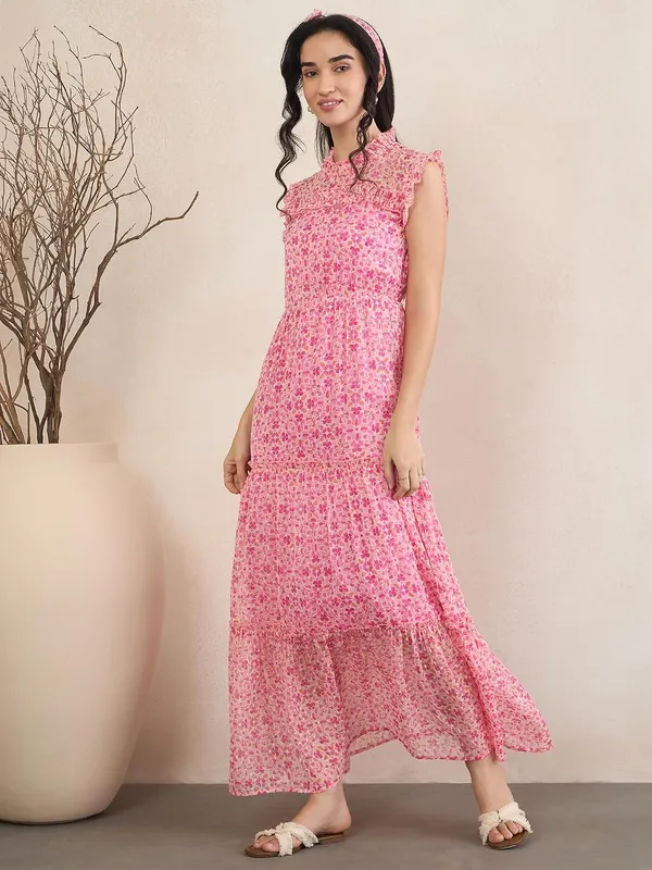 Women_S_Floral_Print_Chiffon_Maxi_Dress_Tiered_With_Ruffle_Neck_Sleeveless